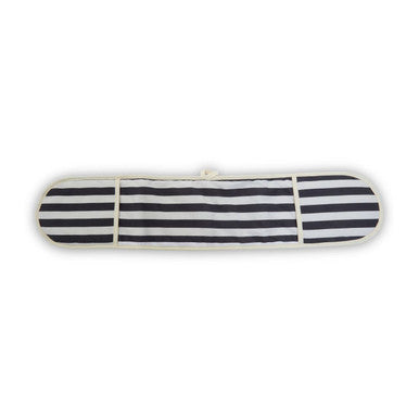 Black and white striped skateboard deck on a white background