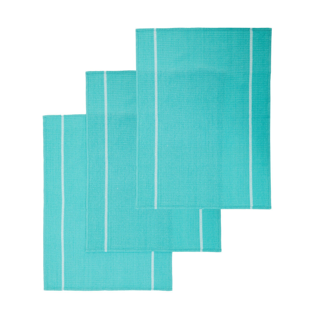 Doro Set Of Three Waffle Green And White Tea Towels