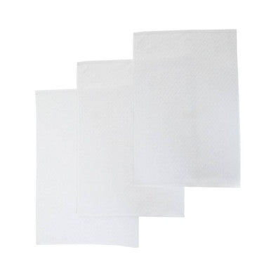 Three white rectangular sheets on a white background
