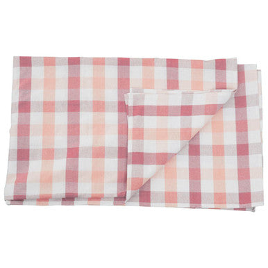 Pink and white checkered fabric on a white background