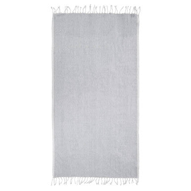 Gray towel with white fringe on a white background
