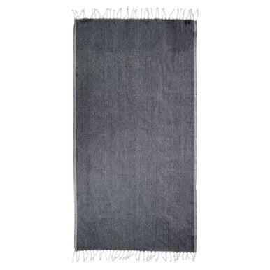 Dark gray towel with fringes on a white background