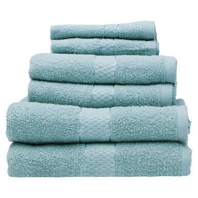Stack of teal towels on a white background