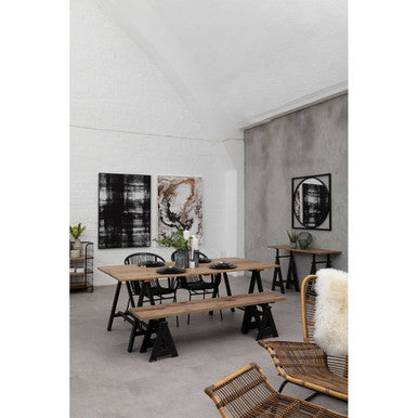 Natural Pine Wood Top Console Table with Black Metal Frame, Hampstead