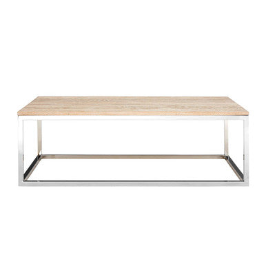 Wooden coffee table with metal frame on a white background