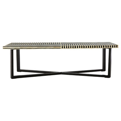 Modern coffee table with metal frame and wooden top on a white background