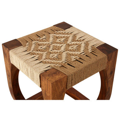 Boho Sheesham Wood And Jute Boho Stool