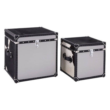 Kensington Townhouse Black And White Genuine Cowhide Storage Trunk Set