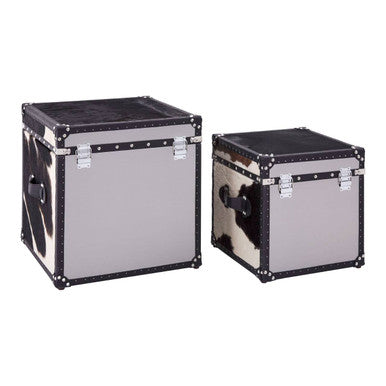 Kensington Townhouse Black And White Genuine Cowhide Storage Trunk Set