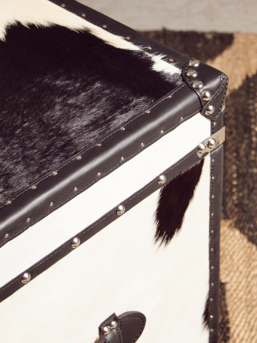 Kensington Townhouse Black And White Genuine Cowhide Storage Trunk Set