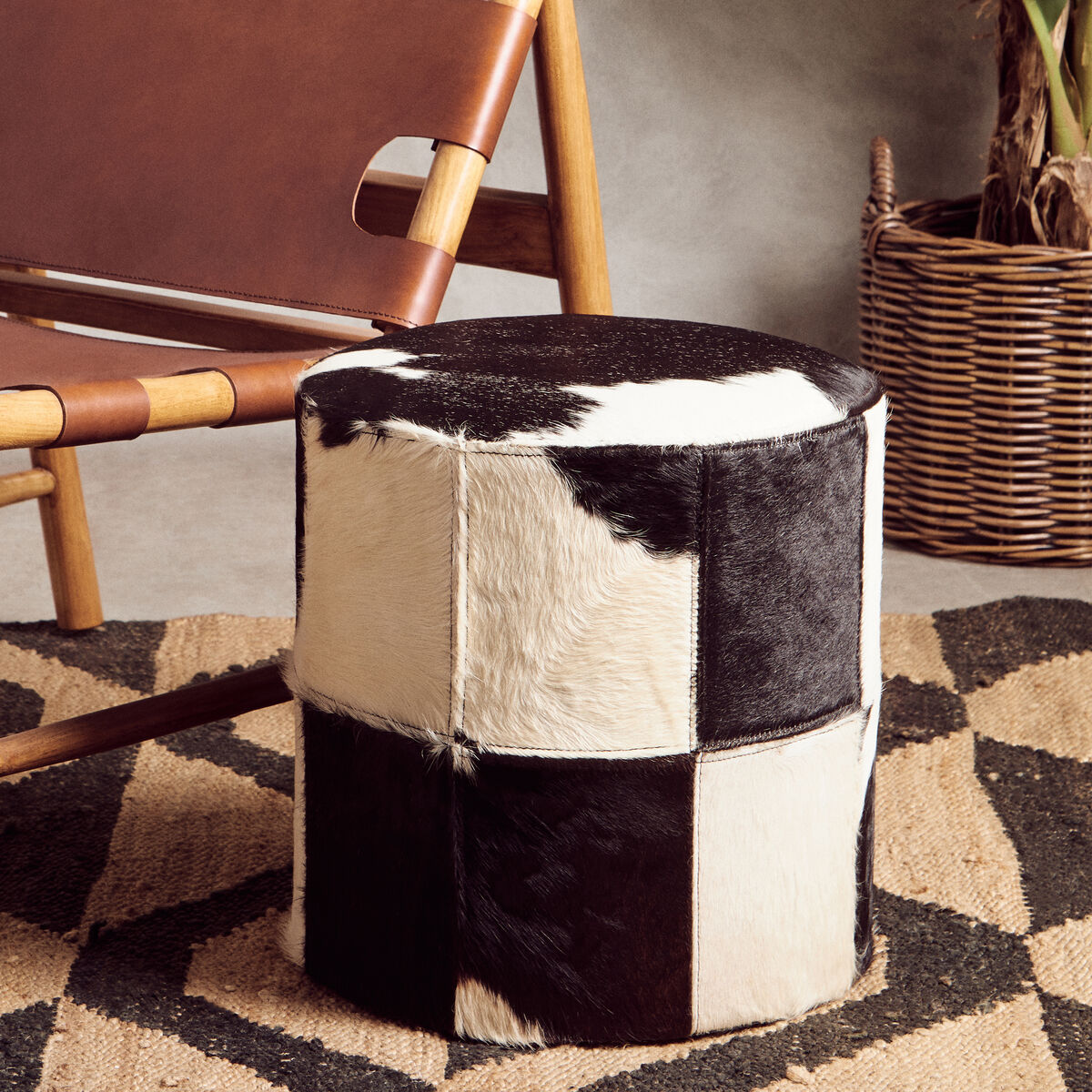 Kensington Townhouse Cowhide Hair on Leather Stool