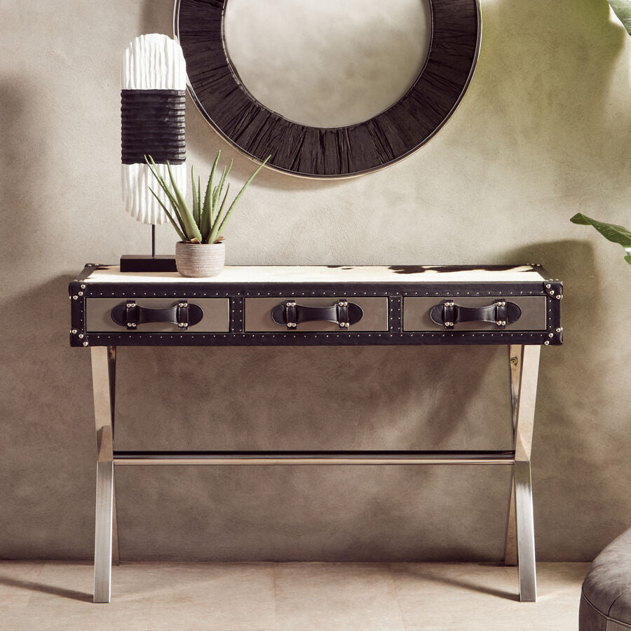 Kensington Townhouse Black And White Genuine Cowhide Console Table