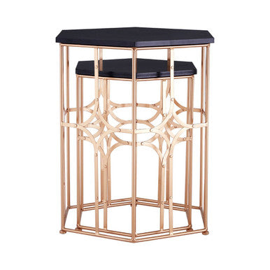 Lexa Rose Gold and Black Set Of Two Side Tables