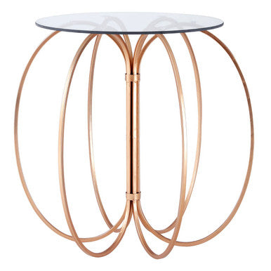 Glass Top Convex Round Table with Rose Gold Iron Frame | Lexa
