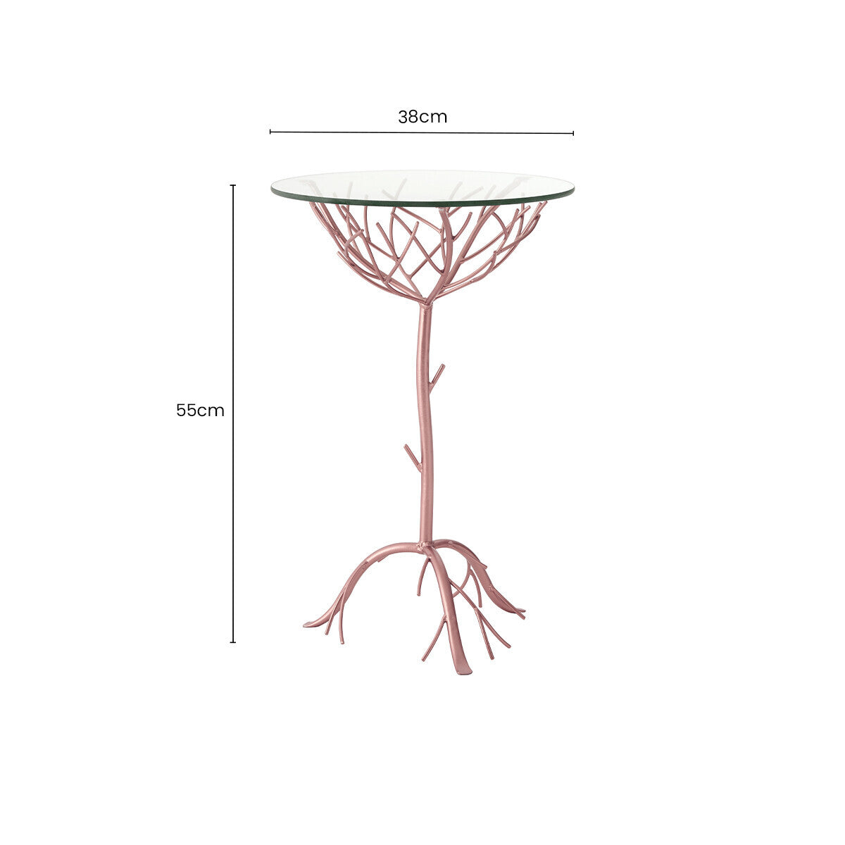 Rose Gold Galass Top Round Table with Branch Detailing | Lexa