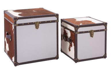 Kensington Townhouse Brown And White Genuine Cowhide Storage Trunk Set