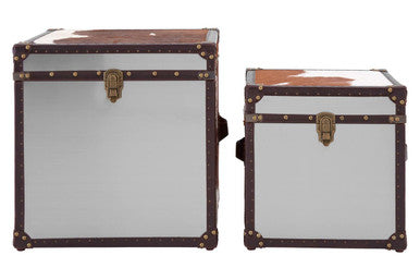 Kensington Townhouse Brown And White Genuine Cowhide Storage Trunk Set - Image 2