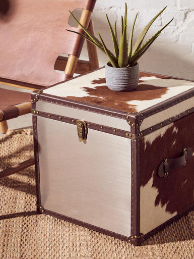 Kensington Townhouse Brown And White Genuine Cowhide Storage Trunk Set - Image 3