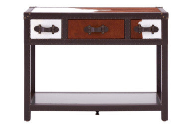 Kensington Townhouse Brown And White Genuine Cowhide 3 Drawer Table - Image 2