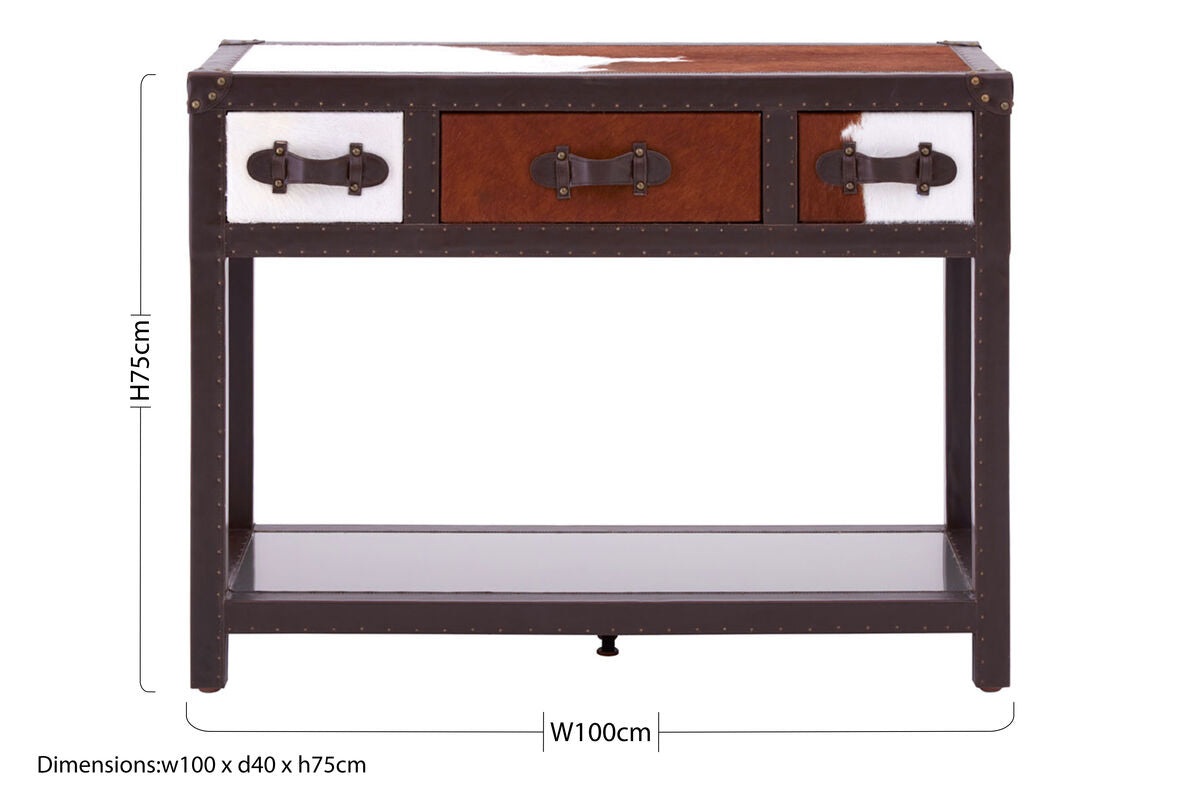 Kensington Townhouse Brown And White Genuine Cowhide 3 Drawer Table - Image 10