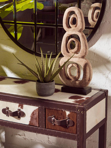 Kensington Townhouse Brown And White Genuine Cowhide 3 Drawer Table - Image 5