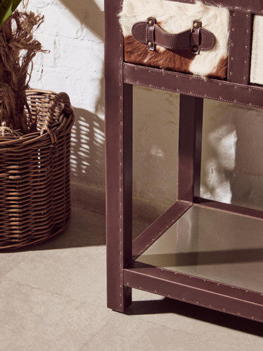 Kensington Townhouse Brown And White Genuine Cowhide 3 Drawer Table - Image 6