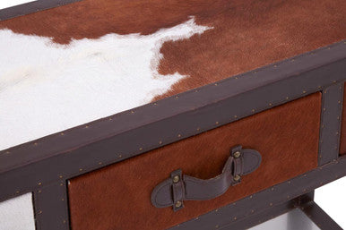 Kensington Townhouse Brown And White Genuine Cowhide 3 Drawer Table - Image 8