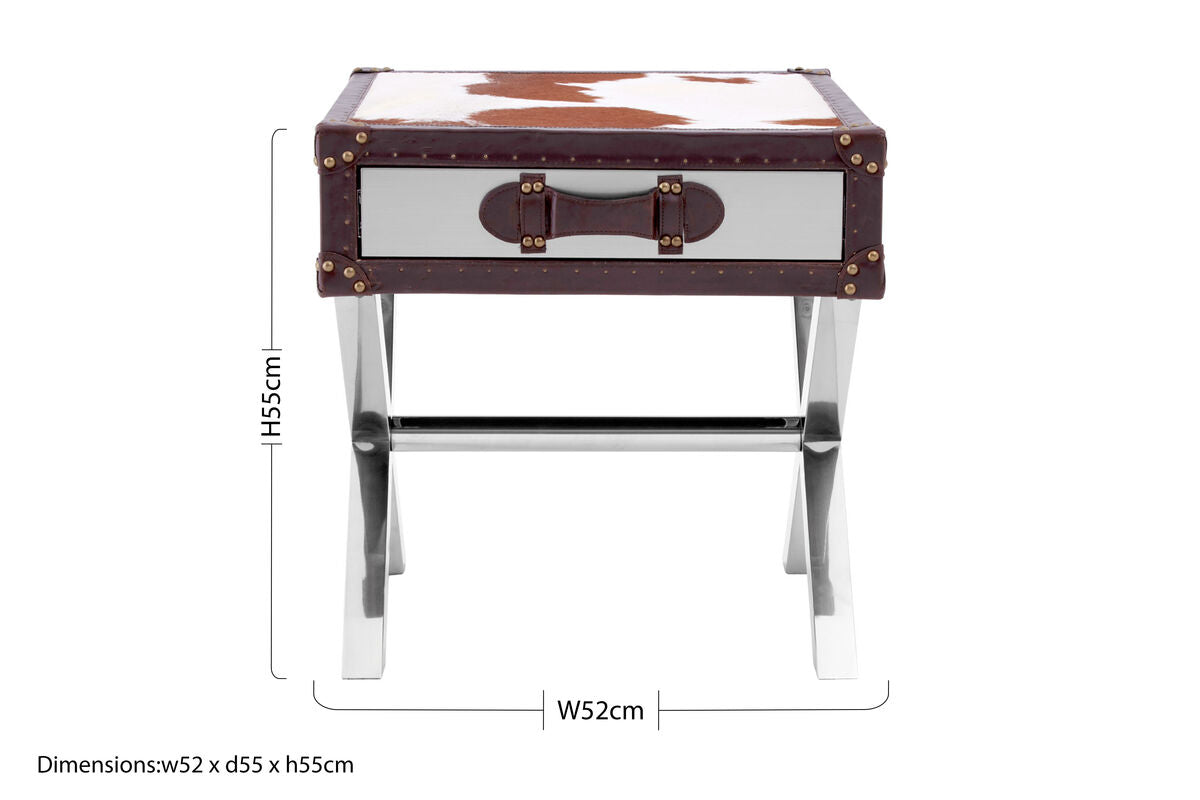 Kensington Townhouse Brown And White Genuine Cowhide One Drawer Table - Image 9