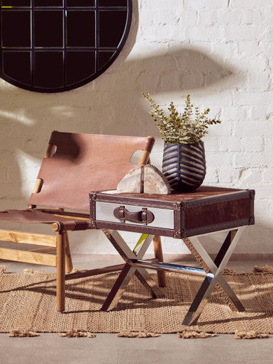 Kensington Townhouse Brown And White Genuine Cowhide One Drawer Table