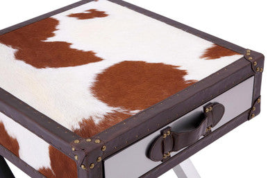 Kensington Townhouse Brown And White Genuine Cowhide One Drawer Table - Image 7