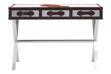 Kensington Townhouse Brown And White Genuine Cowhide Console Table - Image 2