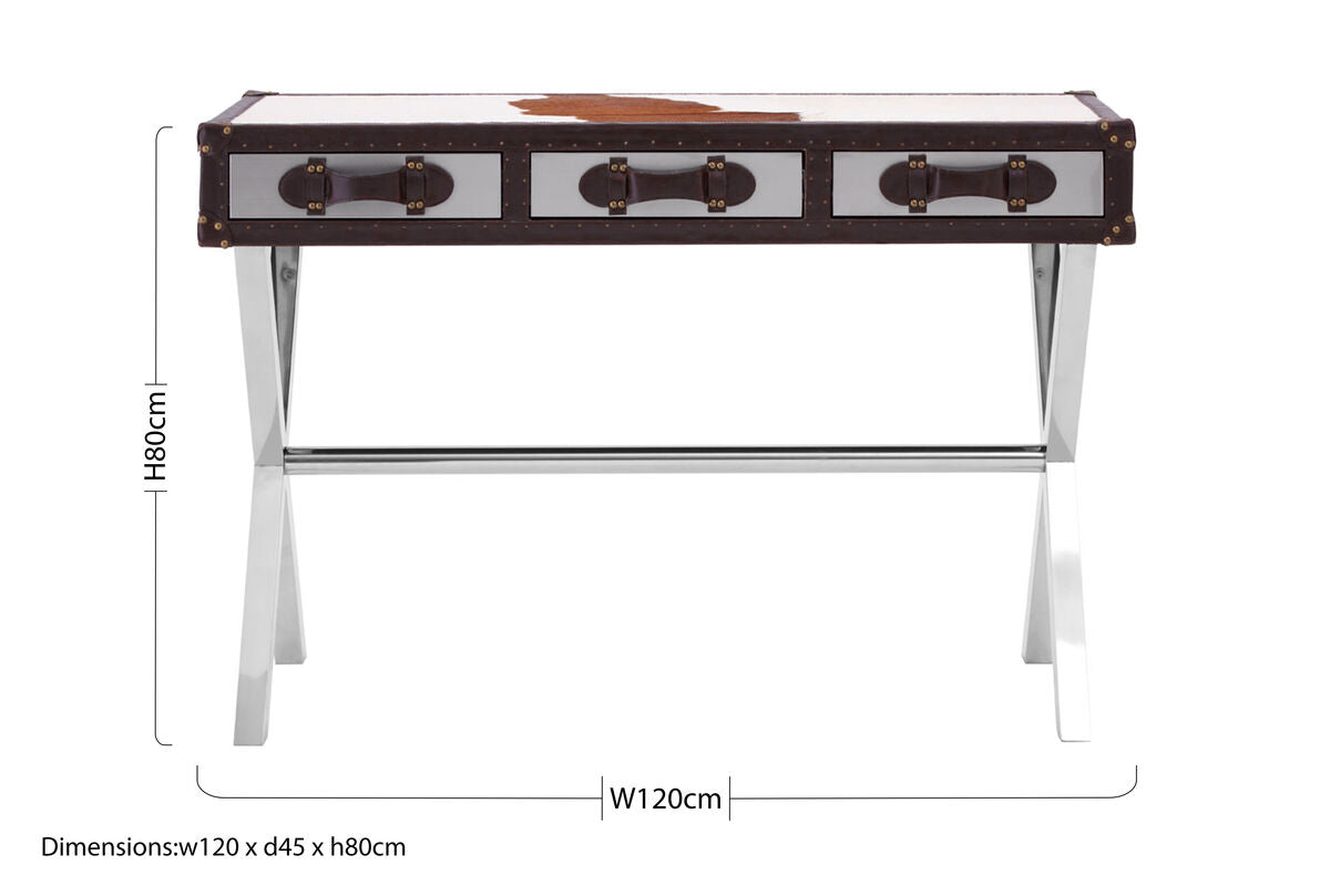 Kensington Townhouse Brown And White Genuine Cowhide Console Table - Image 9