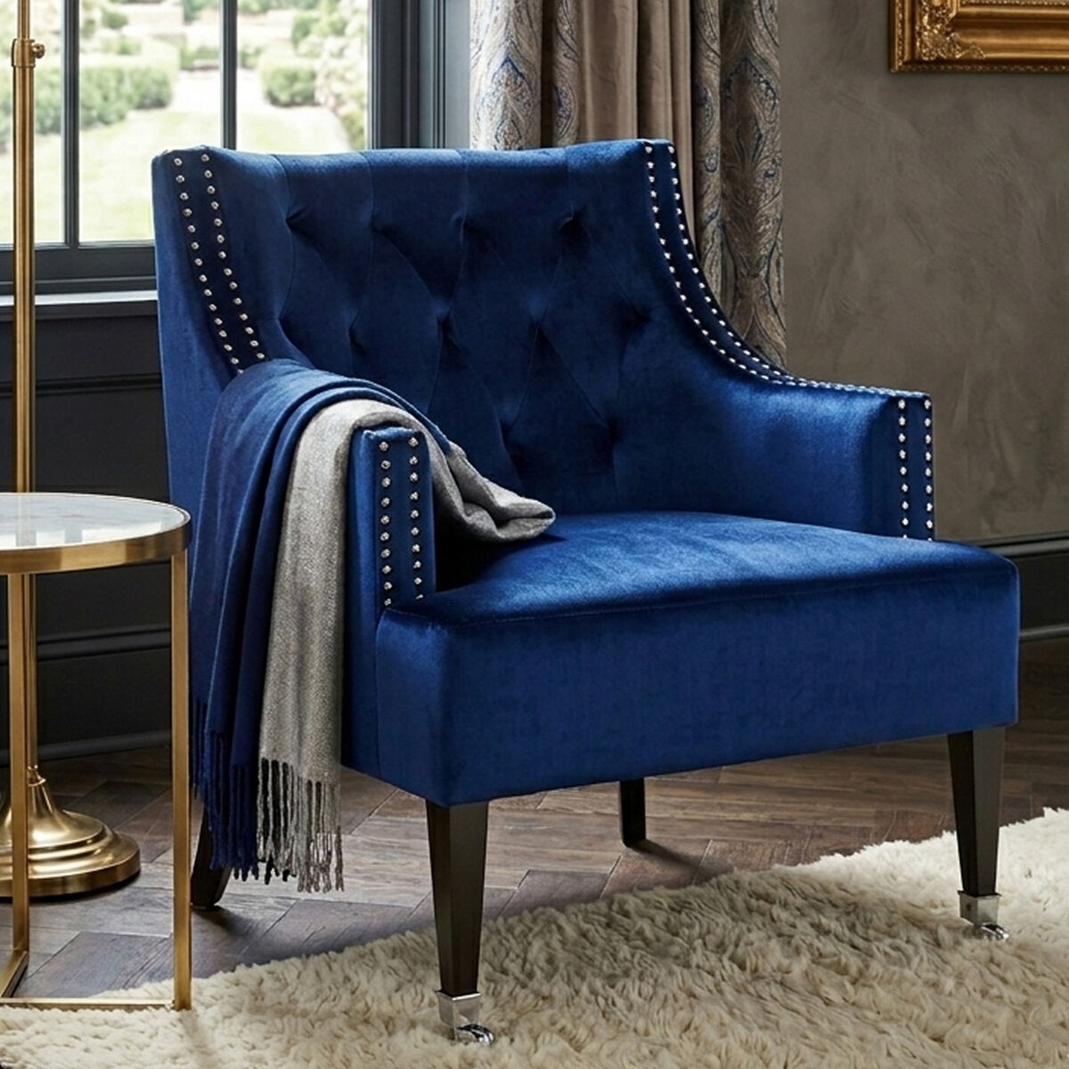 Navy Blue Velvet Armchair | Darlington