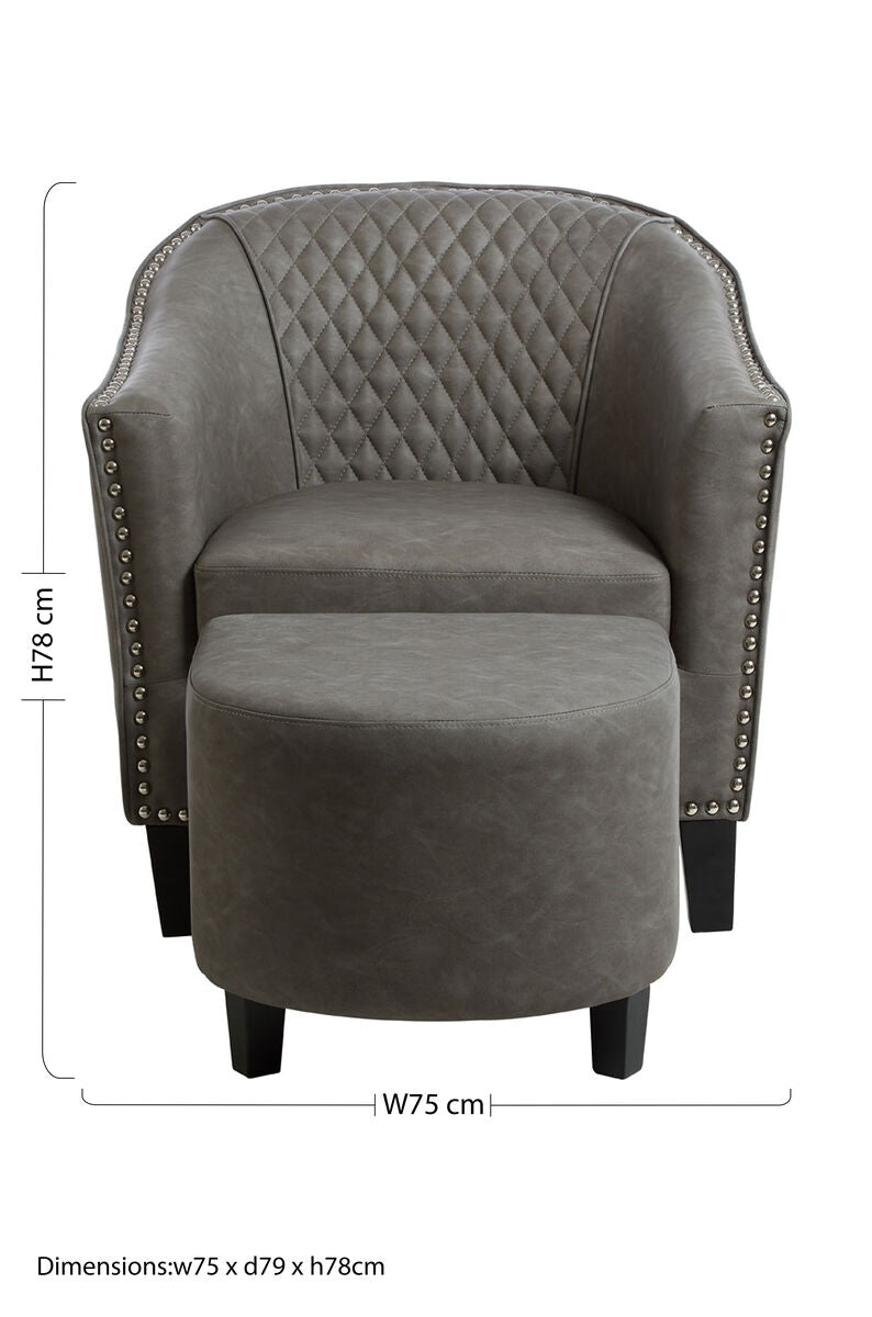 Derby Grey Faux Leather Tub Chair With Footstool