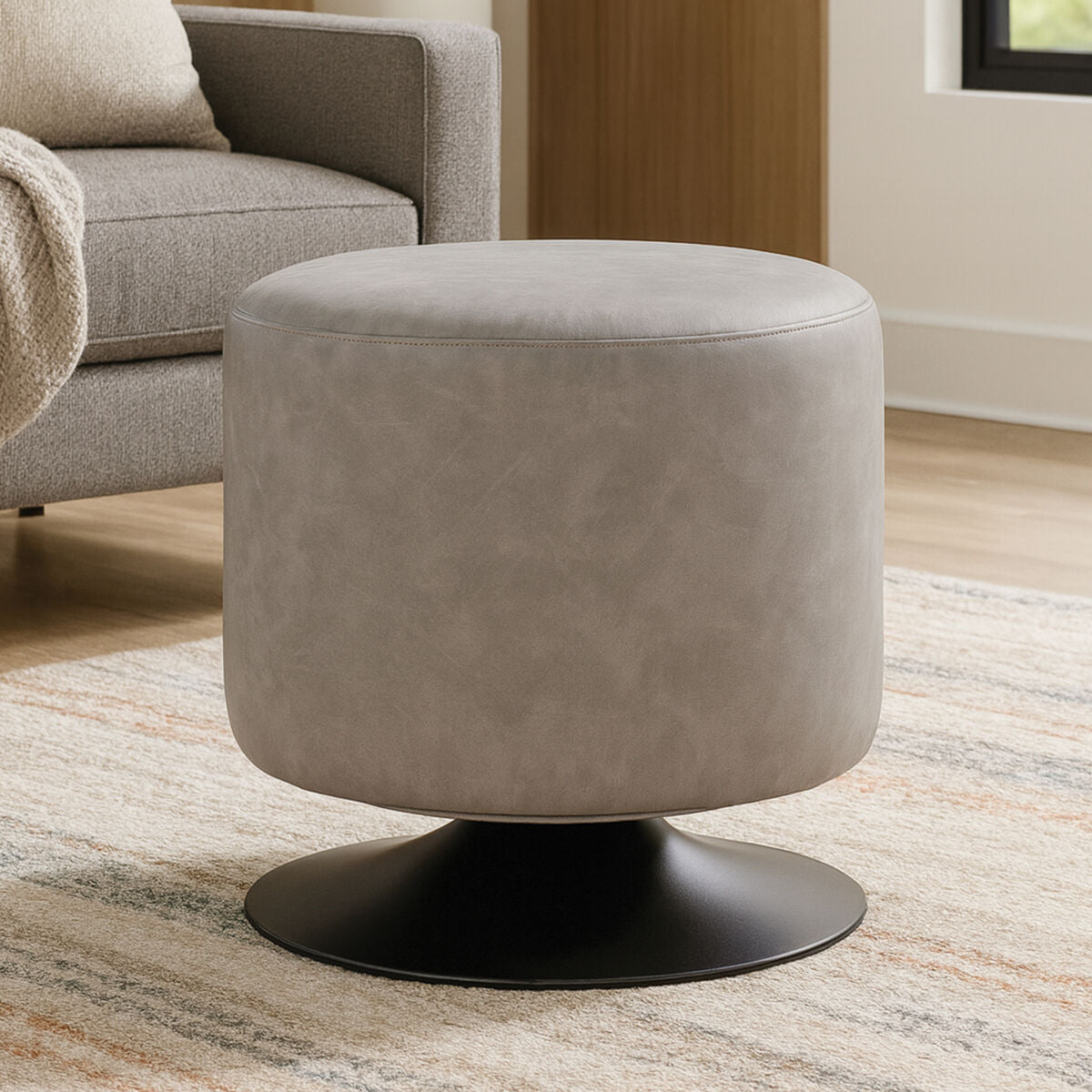 Dalston Ash Grey Faux Leather Pouffe