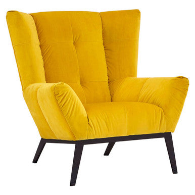 Yellow armchair with black legs on a white background