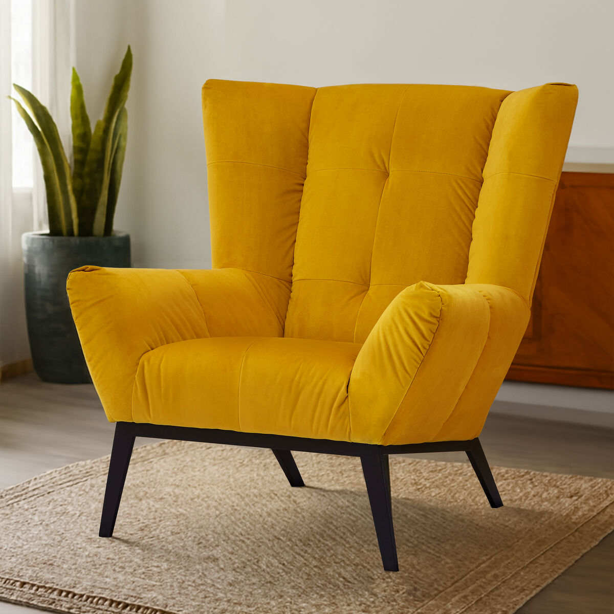 Maiko Yellow Fabric Armchair - Image 2