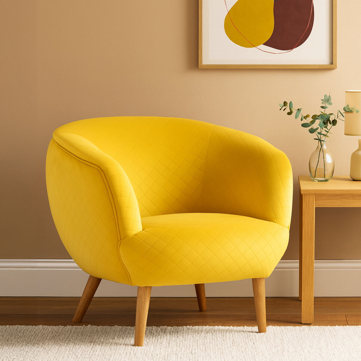 Oscar Yellow Fabric Curved Lounge Chair