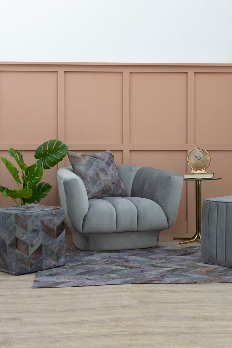 Safira Grey Leather Chevron Pouffe