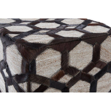 Safira Genuine Grey Leather Patchwork Pouffe