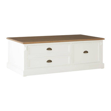Fir Wood Veneer Top and White Wooden Coffee Table with 3 Drawers, Hardwick
