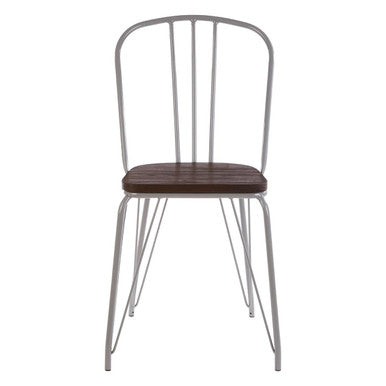 Chair with metal frame and wooden seat on a white background