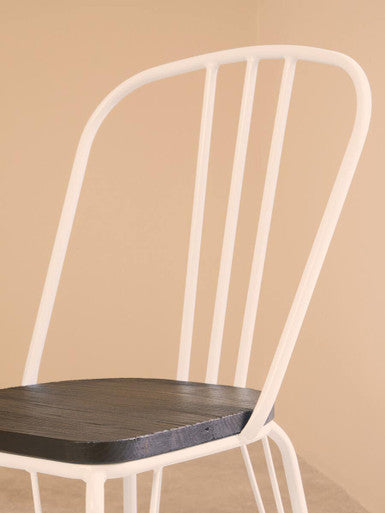 District White Metal Frame with Elm Wood Dining Chair