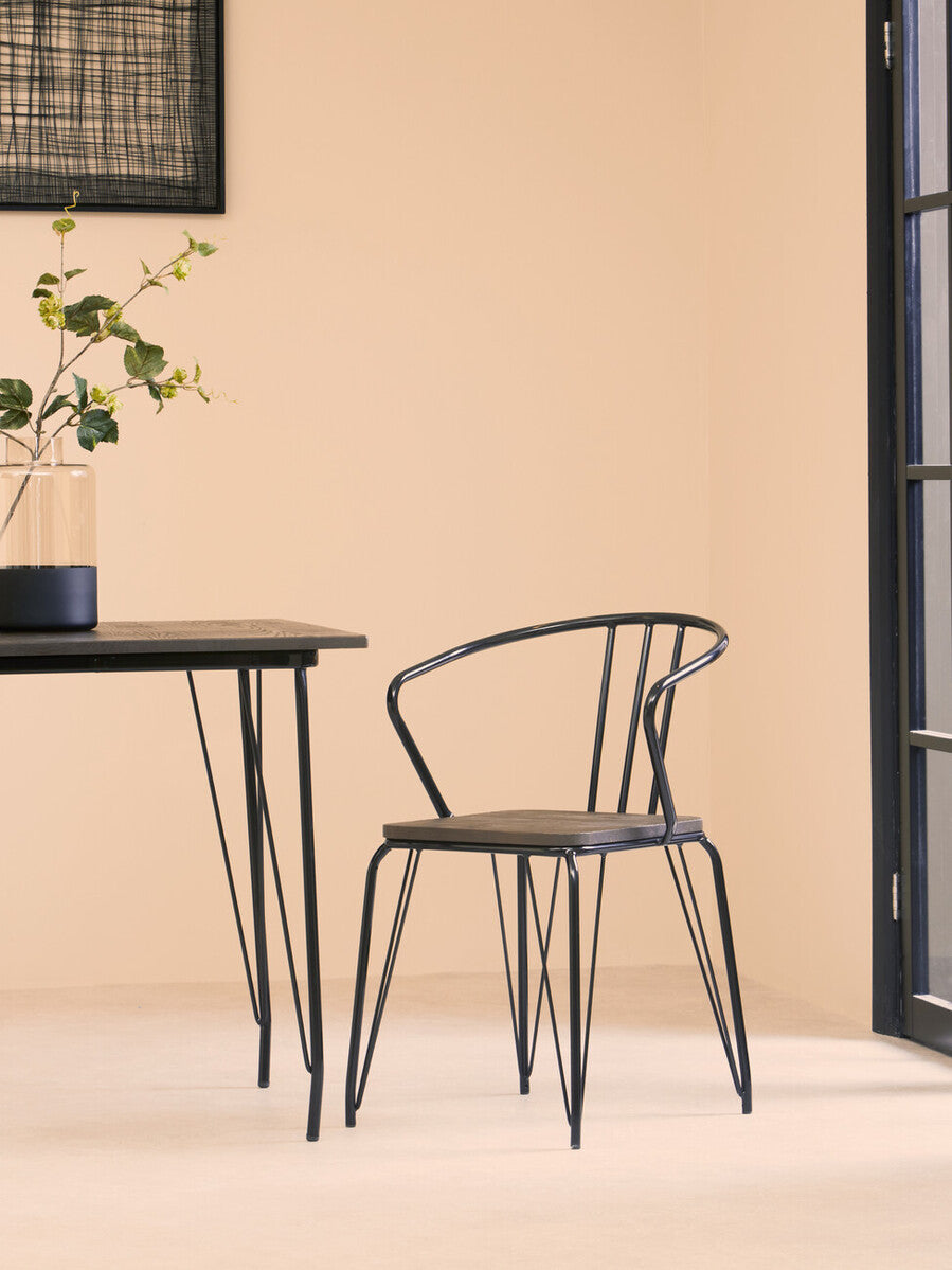 District Black Metal And Elm Wood Arm Chair