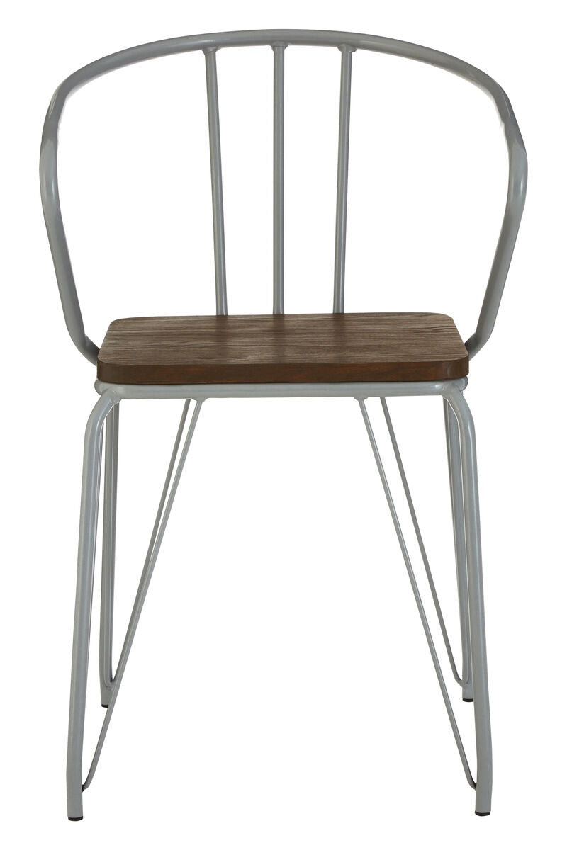 Chair with wooden seat and metal frame on a white background