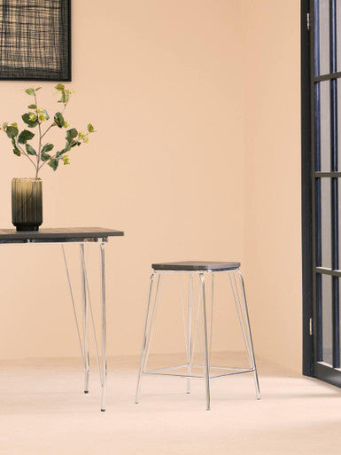 District Chrome Metal Frame And Elm Wood Seat Stool