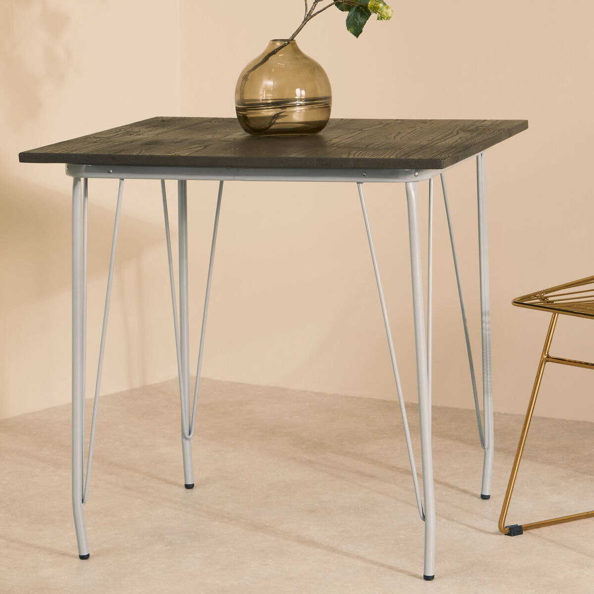 Grey Metal Legs and Brown Elm Wood Top Dining Table, District