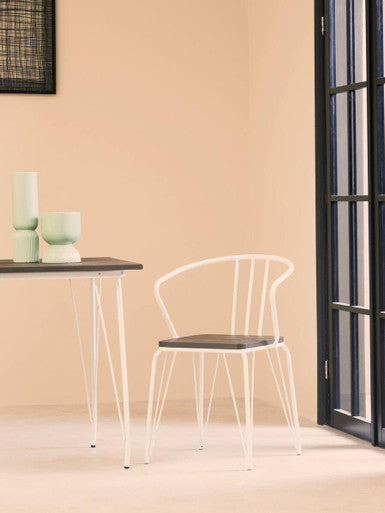 White Metal Legs and Brown Elm Wood Top Square Dining Table, District