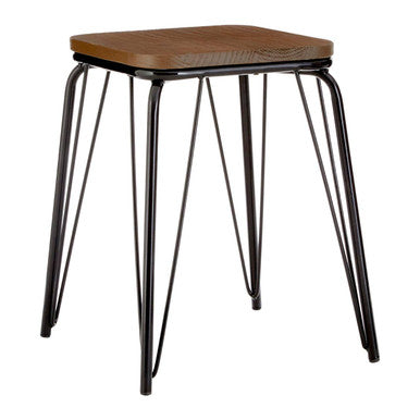District Black Metal And Elm Small Wood Stool