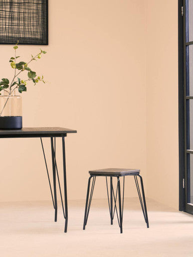 District Black Metal And Elm Small Wood Stool
